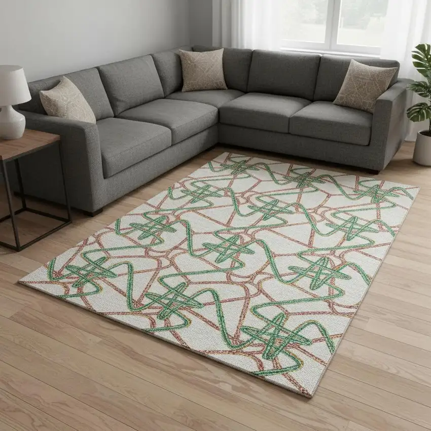 White Purple And Teal Geometric Washable Area Rug With UV Protection Photo 2