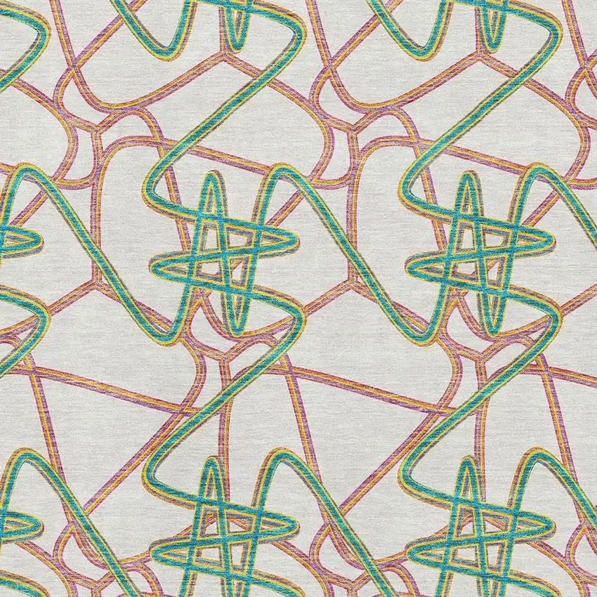 White Purple And Teal Geometric Washable Area Rug With UV Protection Photo 2