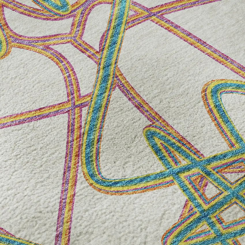 White Purple And Teal Geometric Washable Area Rug With UV Protection Photo 9