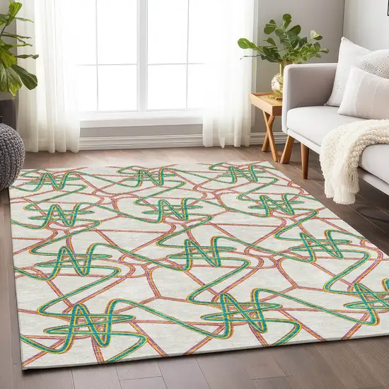 White Purple And Teal Geometric Washable Area Rug With UV Protection Photo 4