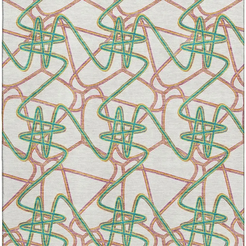 White Purple And Teal Geometric Washable Area Rug With UV Protection Photo 3