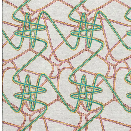 White Purple And Teal Geometric Washable Area Rug With UV Protection Photo 2