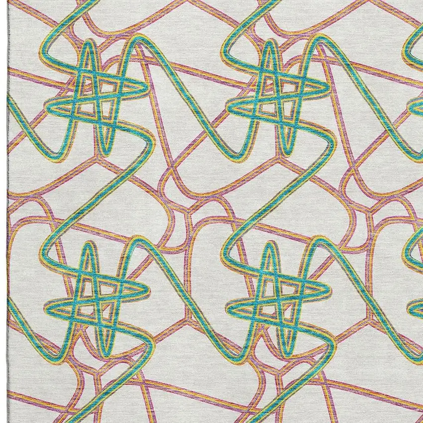 White Purple And Teal Geometric Washable Area Rug With UV Protection Photo 2