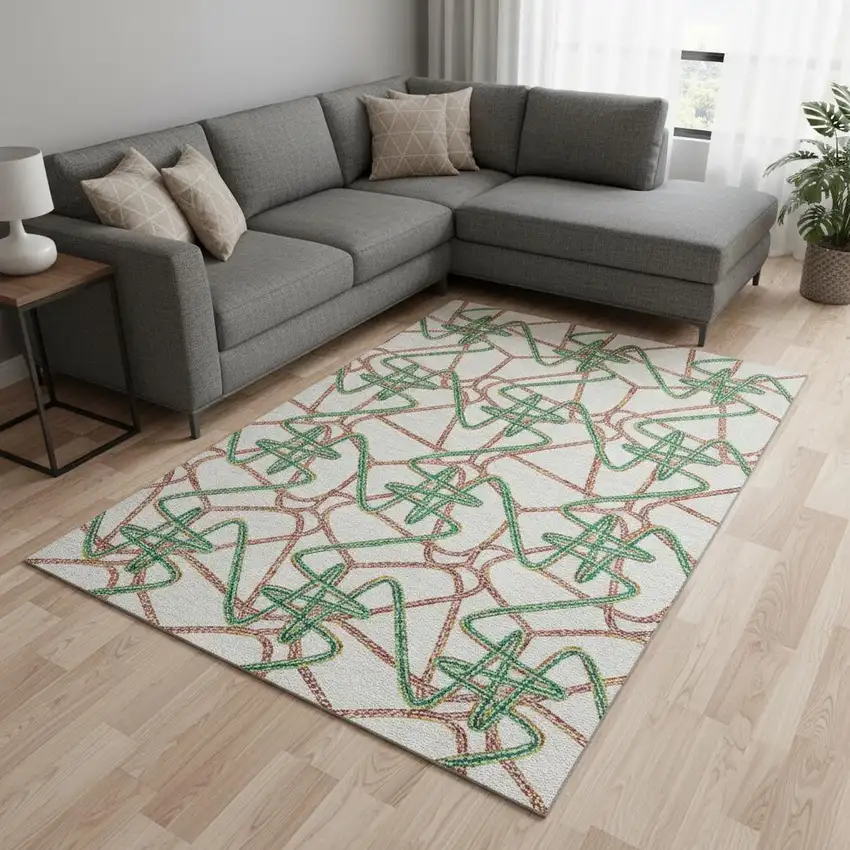 White Purple And Teal Geometric Washable Area Rug With UV Protection Photo 2