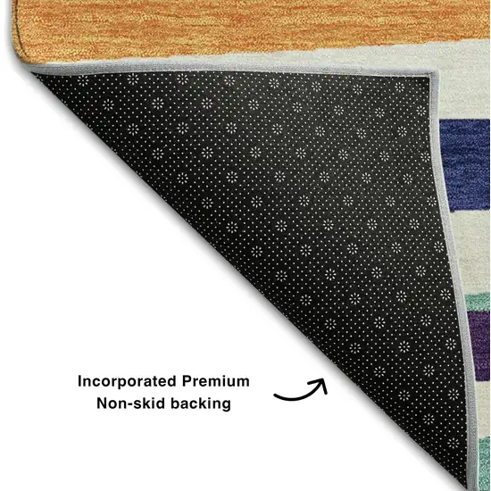 White Purple And Yellow Striped Washable Area Rug With UV Protection Photo 6