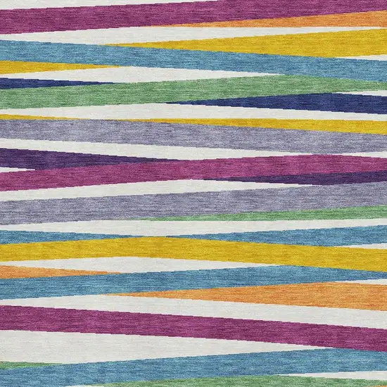 White Purple And Yellow Striped Washable Area Rug With UV Protection Photo 2