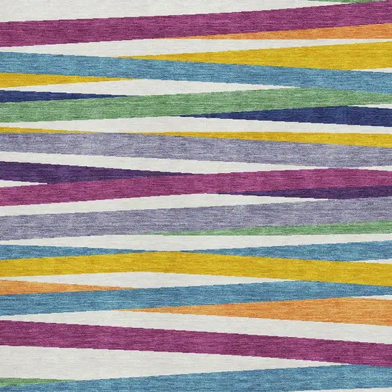 White Purple And Yellow Striped Washable Area Rug With UV Protection Photo 2