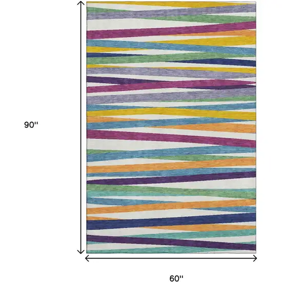 White Purple And Yellow Striped Washable Area Rug With UV Protection Photo 8
