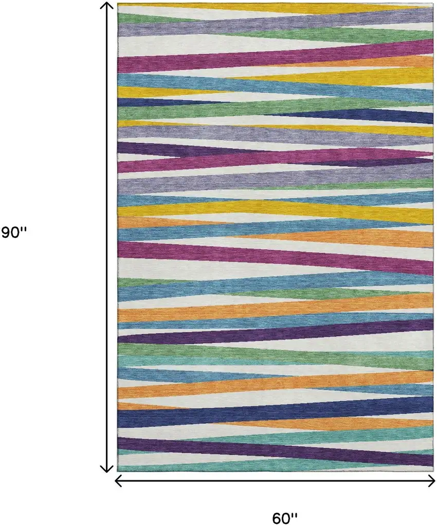 White Purple And Yellow Striped Washable Area Rug With UV Protection Photo 8
