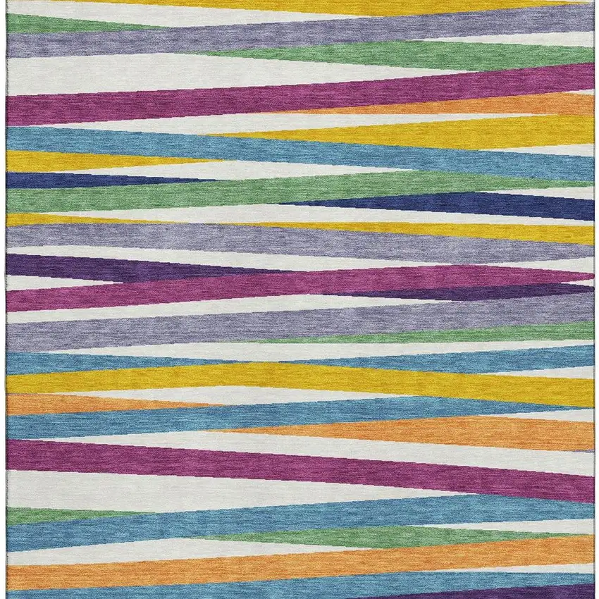 White Purple And Yellow Striped Washable Area Rug With UV Protection Photo 3