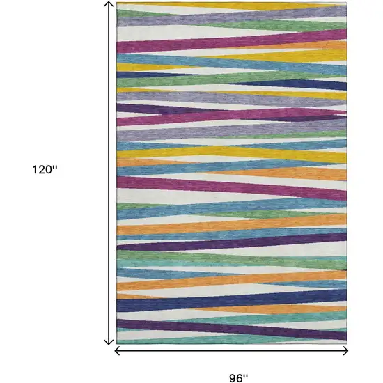 White Purple And Yellow Striped Washable Area Rug With UV Protection Photo 8