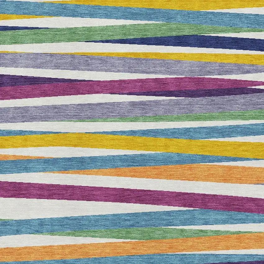 White Purple And Yellow Striped Washable Area Rug With UV Protection Photo 2