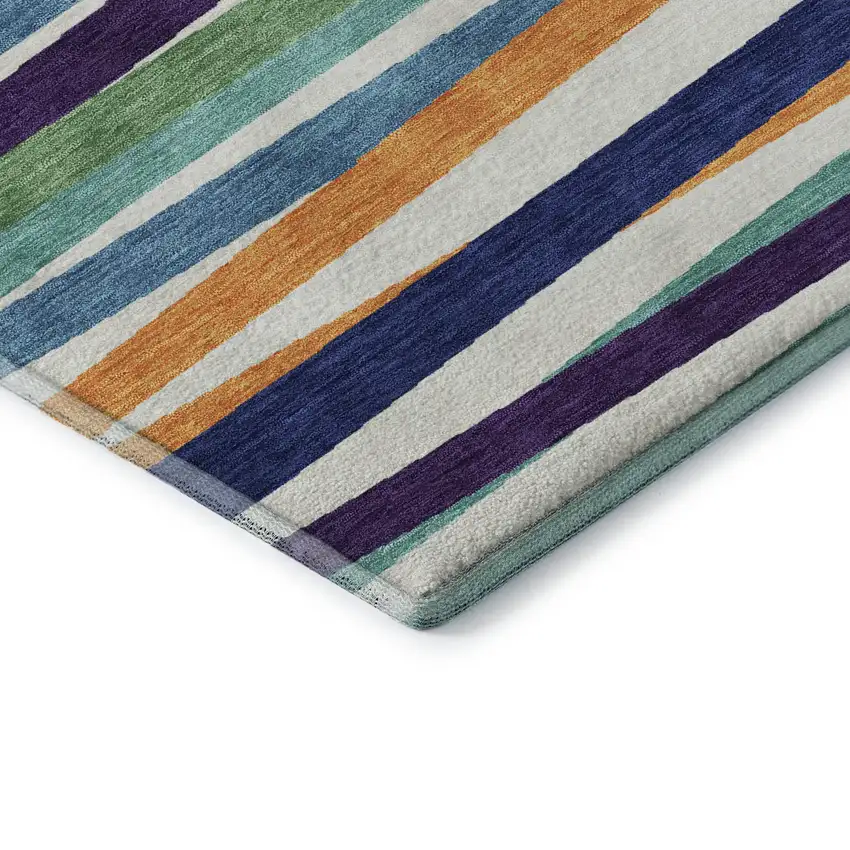 White Purple And Yellow Striped Washable Area Rug With UV Protection Photo 7