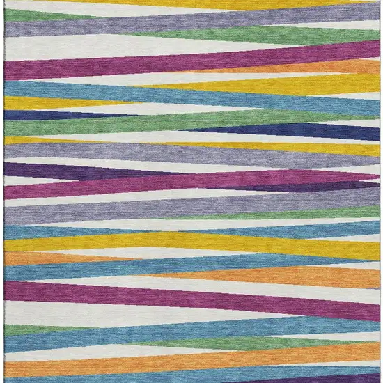 White Purple And Yellow Striped Washable Area Rug With UV Protection Photo 3