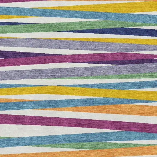 White Purple And Yellow Striped Washable Area Rug With UV Protection Photo 2
