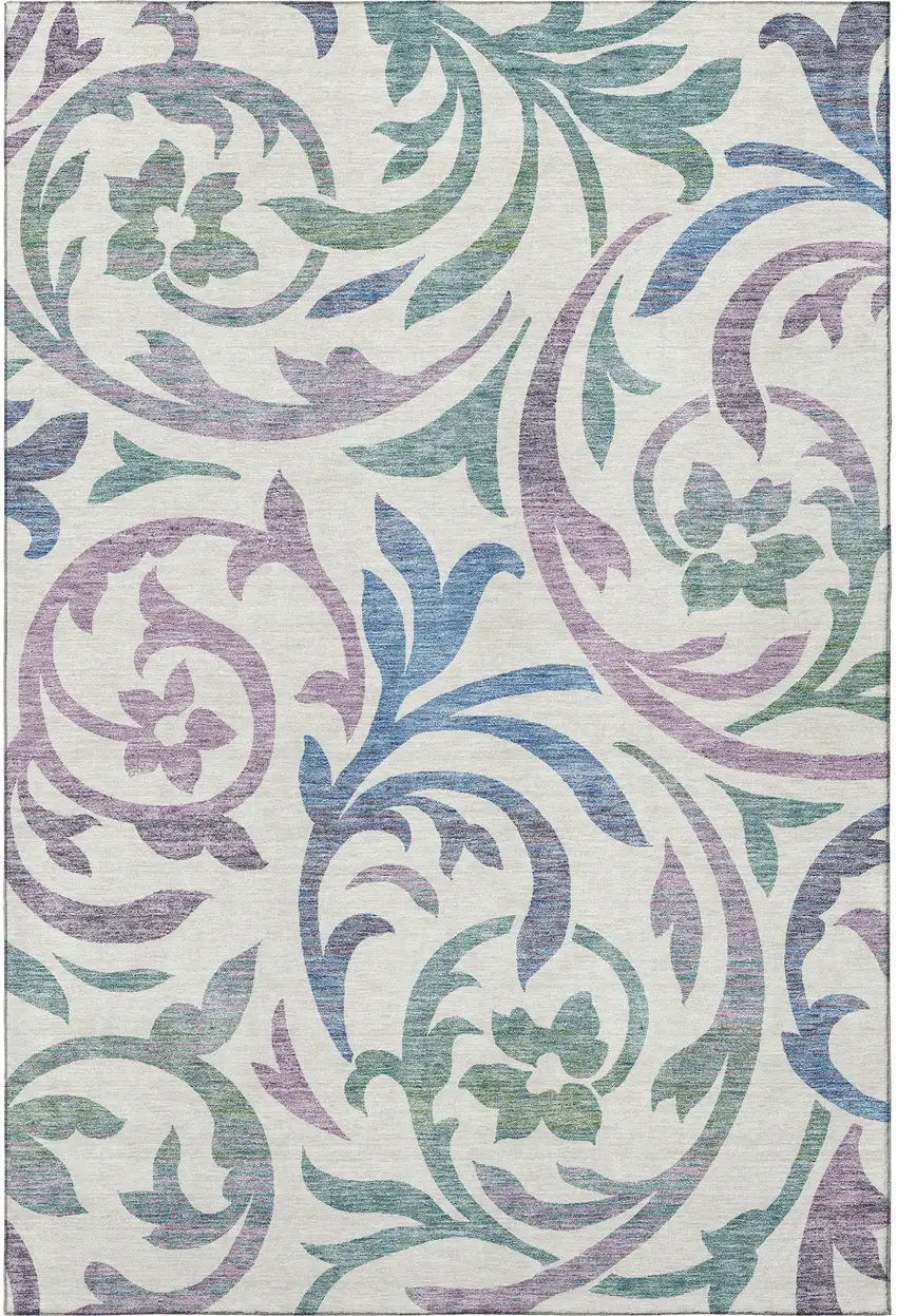 White Sage And Mauve Floral Washable Area Rug With UV Protection Photo 4