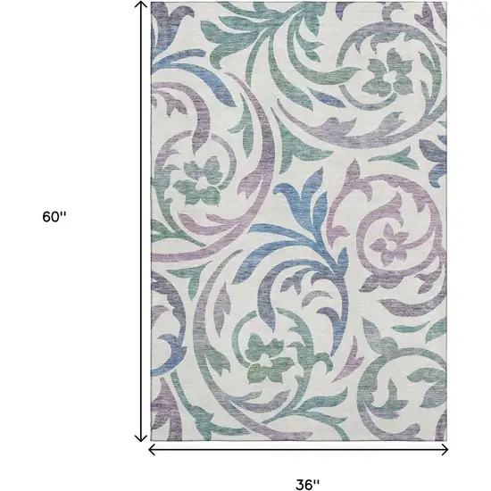 White Sage And Mauve Floral Washable Area Rug With UV Protection Photo 3