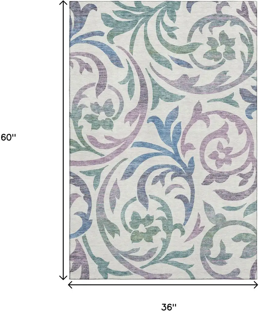 White Sage And Mauve Floral Washable Area Rug With UV Protection Photo 3