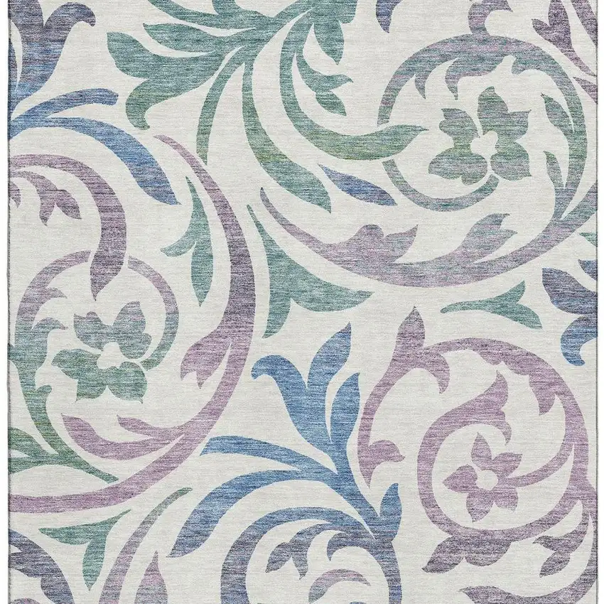 White Sage And Mauve Floral Washable Area Rug With UV Protection Photo 4