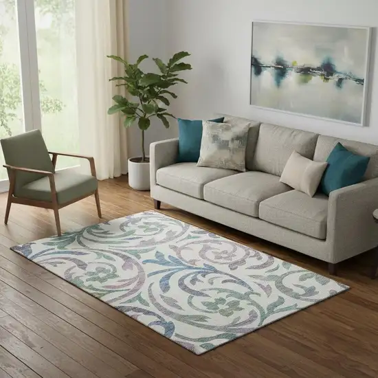 White Sage And Mauve Floral Washable Area Rug With UV Protection Photo 1