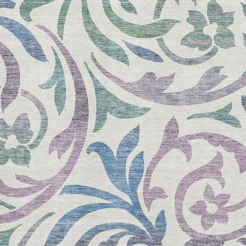 White Sage And Mauve Floral Washable Area Rug With UV Protection Photo 3