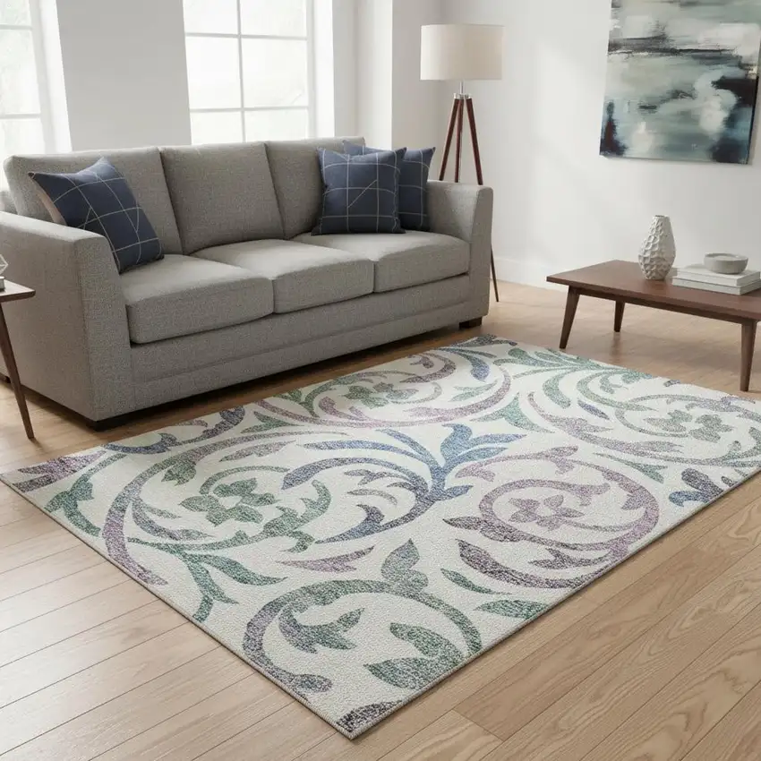 White Sage And Mauve Floral Washable Area Rug With UV Protection Photo 2