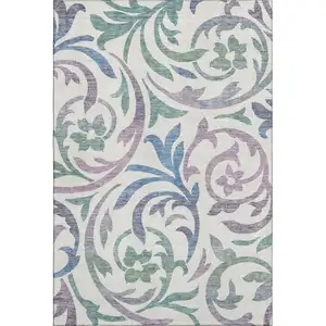 Photo of White Sage And Mauve Floral Washable Area Rug With UV Protection