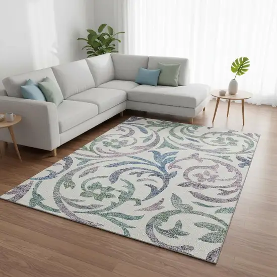 White Sage And Mauve Floral Washable Area Rug With UV Protection Photo 2