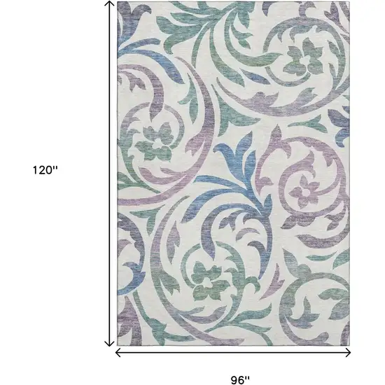 White Sage And Mauve Floral Washable Area Rug With UV Protection Photo 3