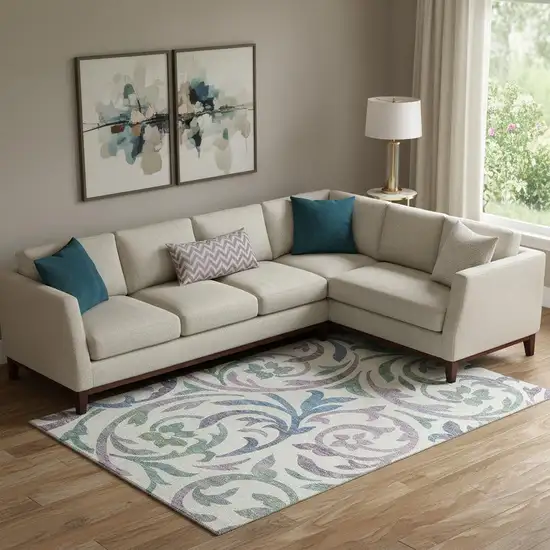 White Sage And Mauve Floral Washable Area Rug With UV Protection Photo 1