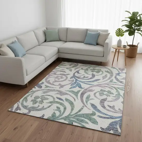 White Sage And Mauve Floral Washable Area Rug With UV Protection Photo 2