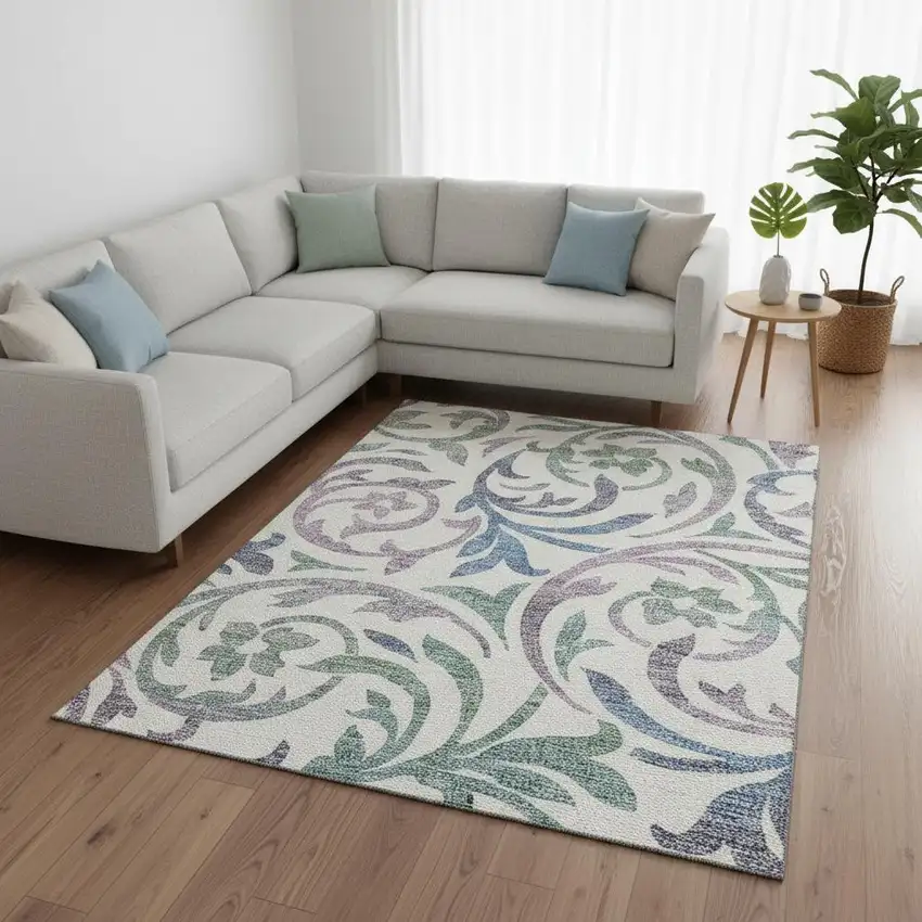 White Sage And Mauve Floral Washable Area Rug With UV Protection Photo 2