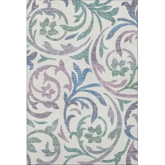 White Sage And Mauve Floral Washable Area Rug With UV Protection Photo 4