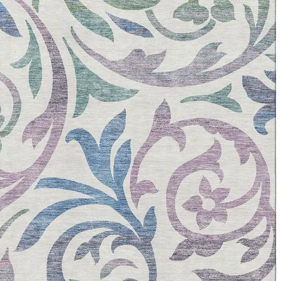White Sage And Mauve Floral Washable Area Rug With UV Protection Photo 3