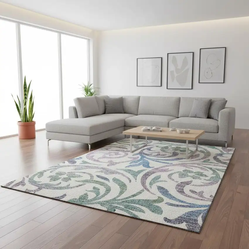 White Sage And Mauve Floral Washable Area Rug With UV Protection Photo 2