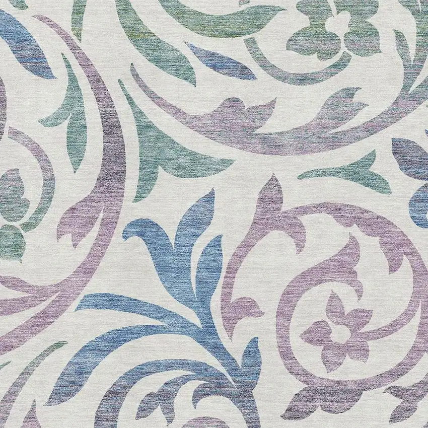 White Sage And Mauve Floral Washable Area Rug With UV Protection Photo 3