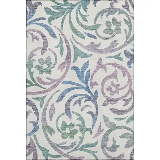 White Sage And Mauve Floral Washable Area Rug With UV Protection Photo 1