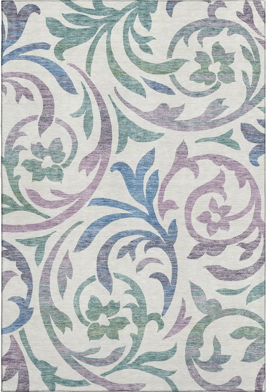 White Sage And Mauve Floral Washable Area Rug With UV Protection Photo 1