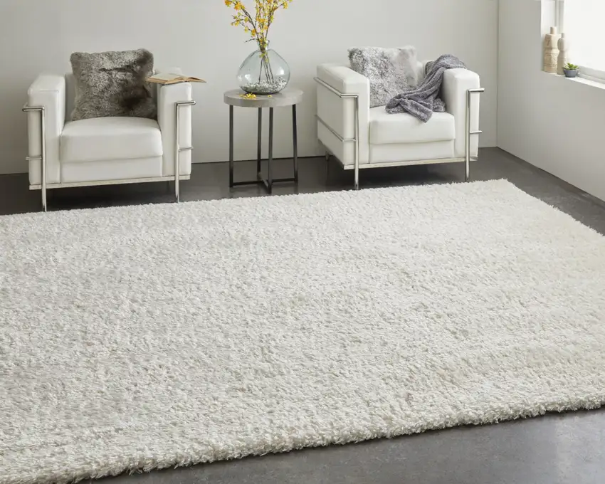 White Shag Power Loom Stain Resistant Area Rug Photo 8