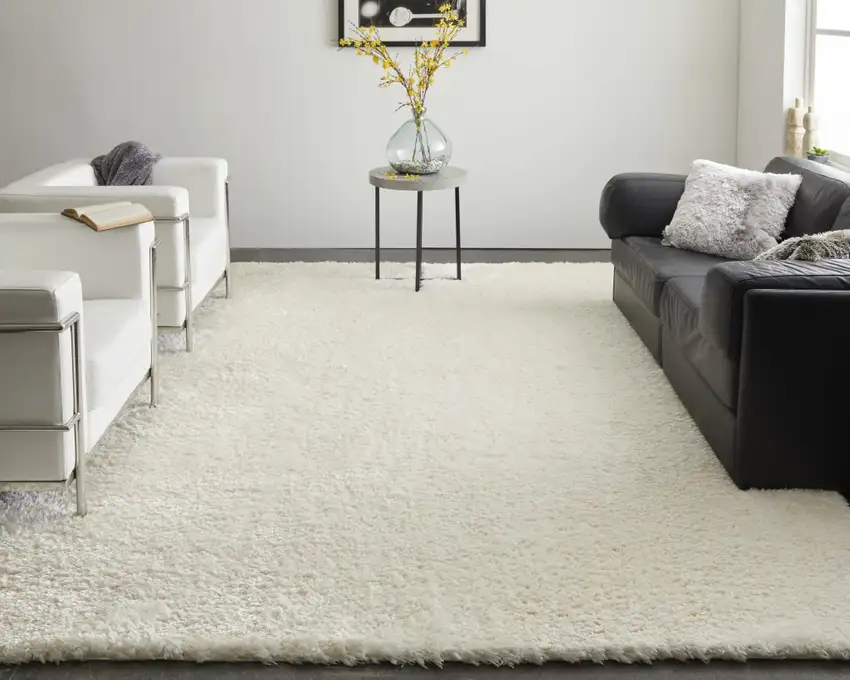 White Shag Power Loom Stain Resistant Area Rug Photo 6