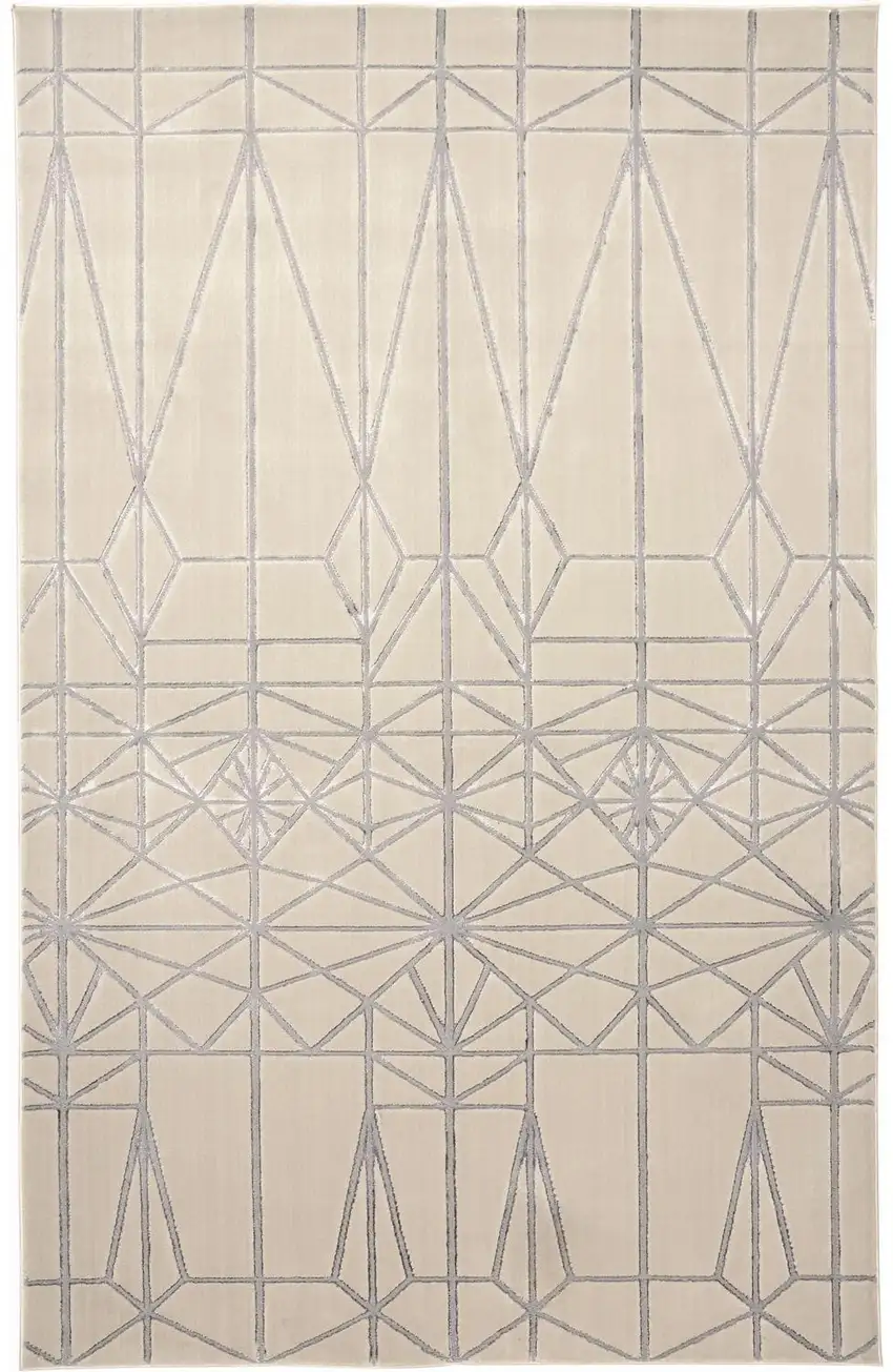 White Silver And Gray Geometric Stain Resistant Area Rug Photo 1