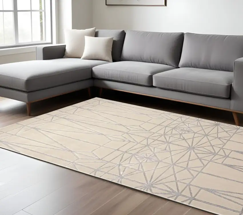 Gray and White Geometric Non Skid Area Rug Photo 1