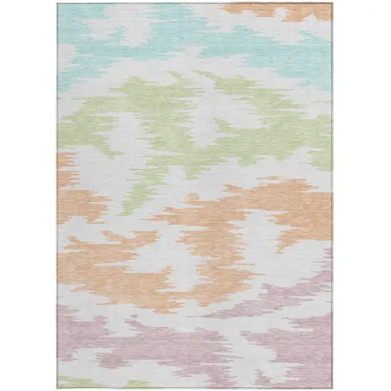 White Sky Blue And Artichoke Green Abstract Washable Indoor Outdoor Area Rug Photo 7
