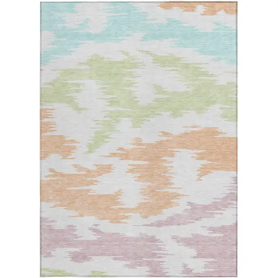 White Sky Blue And Artichoke Green Abstract Washable Indoor Outdoor Area Rug Photo 7