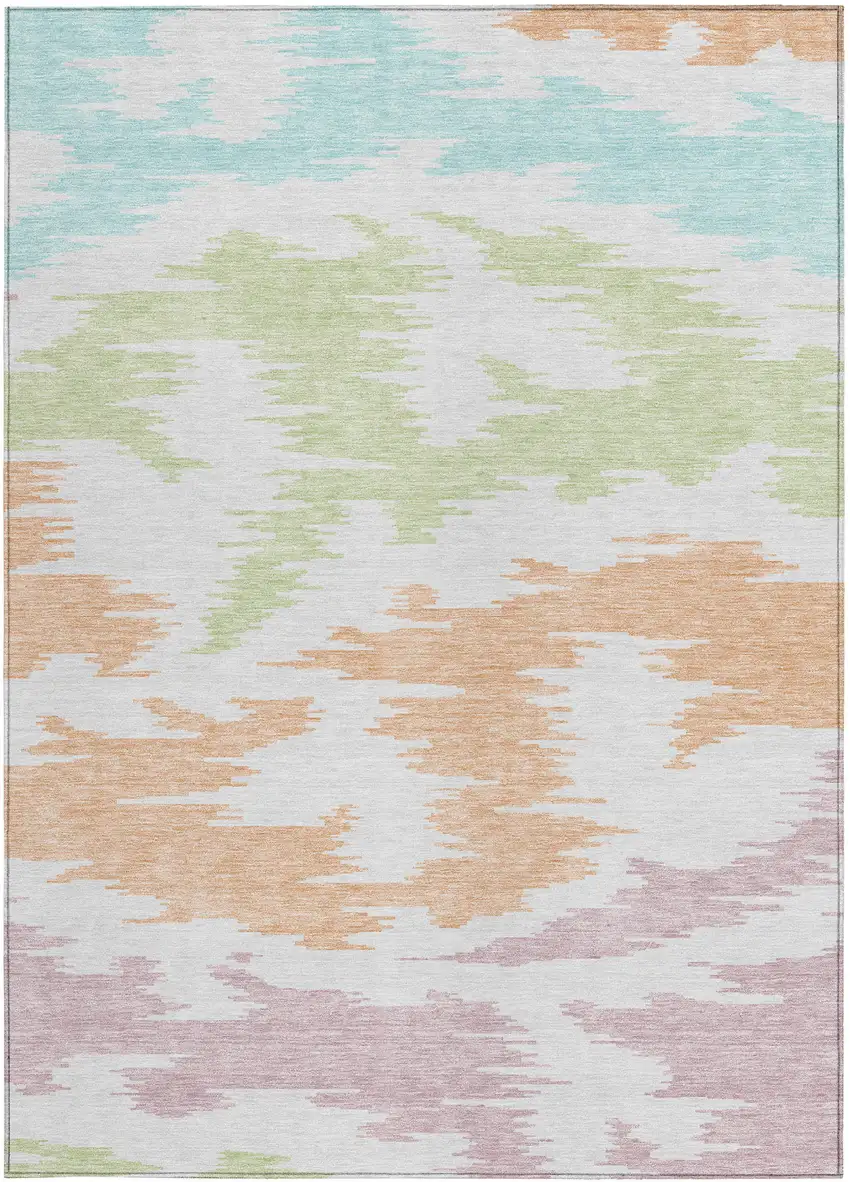 White Sky Blue And Artichoke Green Abstract Washable Indoor Outdoor Area Rug Photo 7