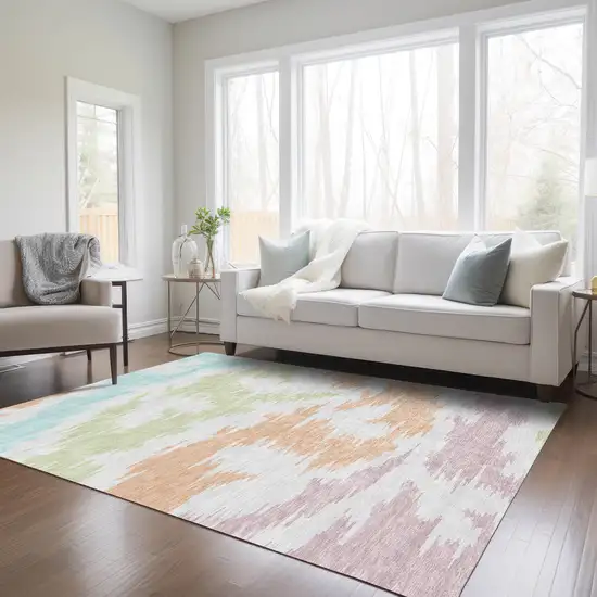 White Sky Blue And Artichoke Green Abstract Washable Indoor Outdoor Area Rug Photo 9