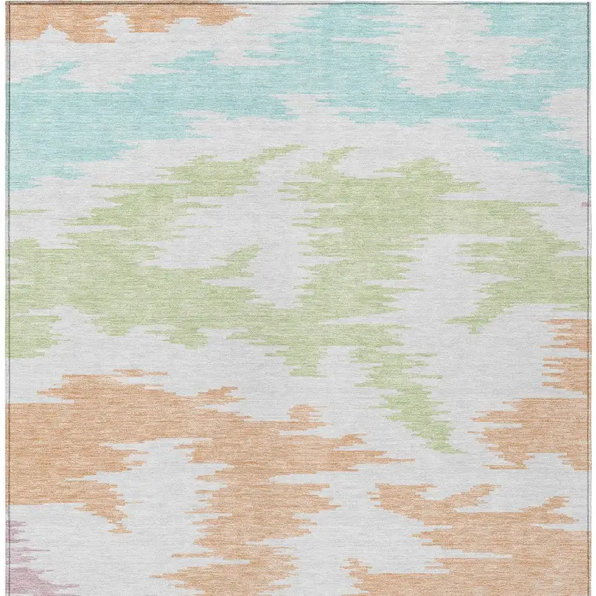 White Sky Blue And Artichoke Green Abstract Washable Indoor Outdoor Area Rug Photo 6
