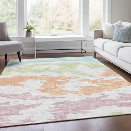 White Sky Blue And Artichoke Green Abstract Washable Indoor Outdoor Area Rug Photo 9