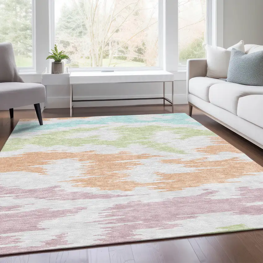 White Sky Blue And Artichoke Green Abstract Washable Indoor Outdoor Area Rug Photo 9