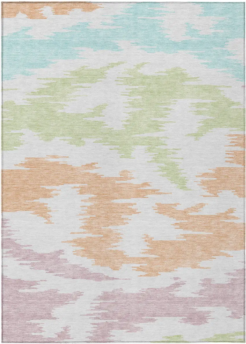 White Sky Blue And Artichoke Green Abstract Washable Indoor Outdoor Area Rug Photo 2